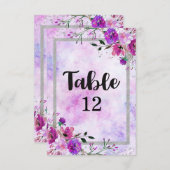 Paarse Bloem- en Zilveren Frame Huwelijk Tafel Num Kaart (Voorkant / Achterkant)