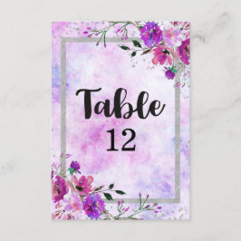 Paarse Bloem- en Zilveren Frame Huwelijk Tafel Num Kaart
