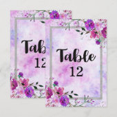 Paarse bloem- en zilveren lijst bruiloft tafel num kaart (Voorkant / Achterkant)