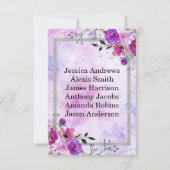 Paarse bloem- en zilveren tafelnummer zitplaatskaa (Achterkant)