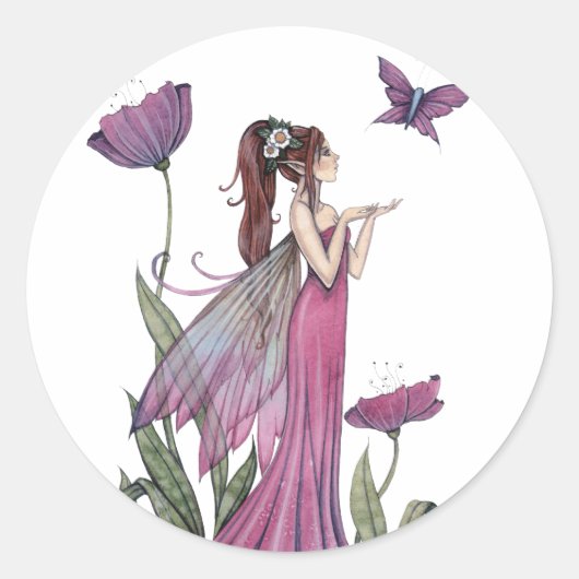 Paarse Bloem Fee en Vlinder Stickers (Voorkant)