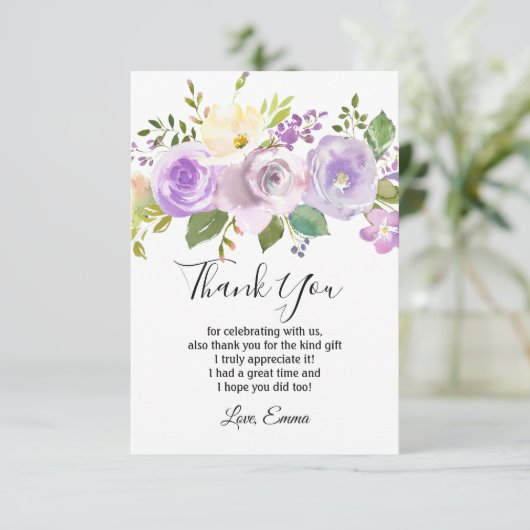 paarse bloem, floreel dank je wel kaartje bedankkaart (Staand voorkant)