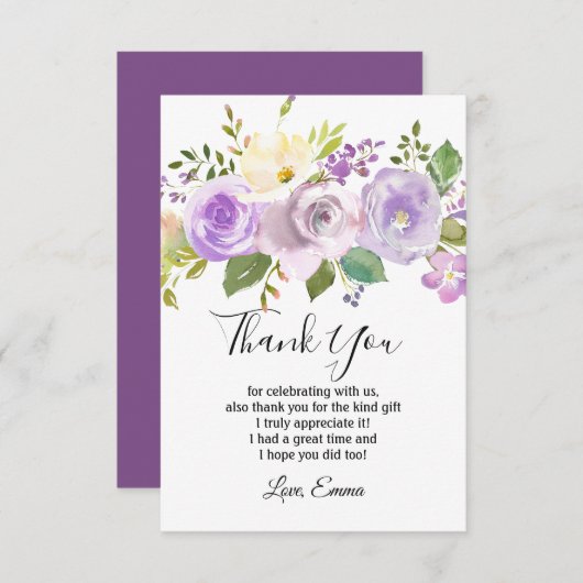 paarse bloem, floreel dank je wel kaartje bedankkaart (Voorkant / Achterkant)
