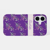 Paarse Bloem Fluit Monogram Naam Hoesje iPhone 16 Hoesje (Achterkant horizontaal)