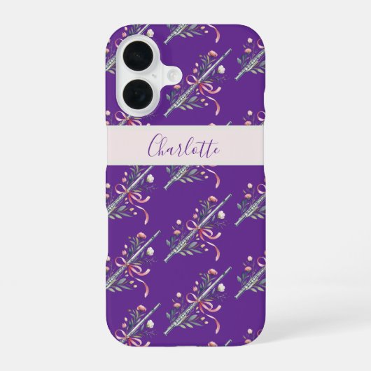 Paarse Bloem Fluit Monogram Naam Hoesje iPhone 16 Hoesje (Achterkant)