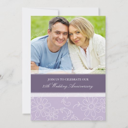 Paarse Bloem Foto 25e Verjaardagsuitnodiging Kaart (Voorkant)