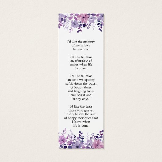 Paarse bloem foto begrafenis Bladwijzer Mini Visitekaartjes (Achterkant)