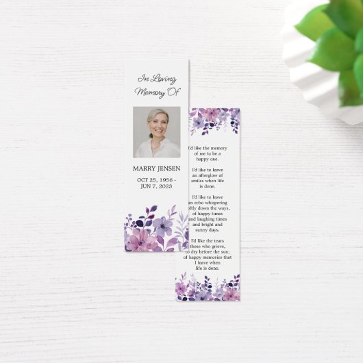 Paarse bloem foto begrafenis Bladwijzer Mini Visitekaartjes (Bureau)