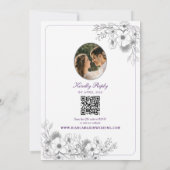 Paarse Bloem Foto QR Code Trouwen Kaart (Achterkant)