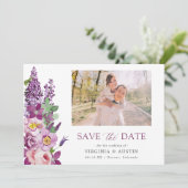 Paarse Bloem Foto Save The Date (Staand voorkant)
