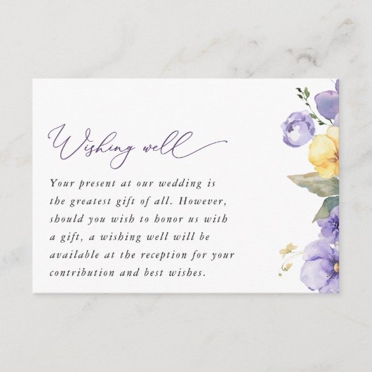 Paarse bloem, gele bloem, bruiloft wensen goed informatiekaartje (Voorkant)