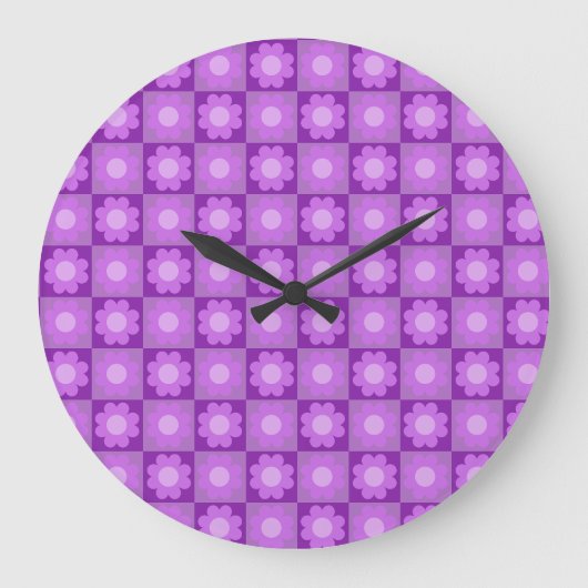 Paarse Bloem Geometrisch Patroon Grote Klok (Voorkant)
