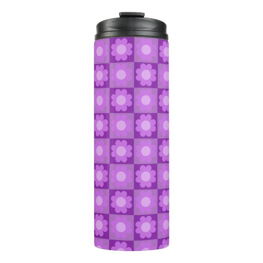 Paarse Bloem Geometrisch Patroon Thermosbeker (Voorkant)