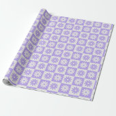 Paarse bloem geruit retro gespeelde patroon cadeaupapier (Uitgerold)