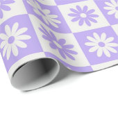 Paarse bloem geruit retro gespeelde patroon cadeaupapier (Rol Hoek)