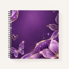 Paarse Bloem Glitter Spiraal Notebook  Notitieboek