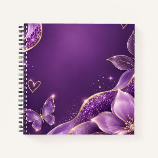 Paarse Bloem Glitter Spiraal Notebook Notitieboek
