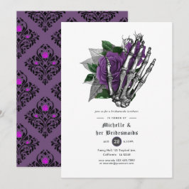 Paarse Bloem Gothic Schedels Bruidsmeisjes Lunch Kaart