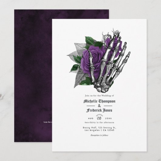 Paarse Bloem Gothic Trouw QR Code Kaart (Voorkant / Achterkant)