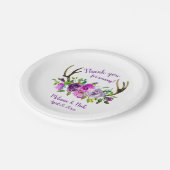 Paarse bloem herten geweien bruidsdouche decor papieren bordje (Gekanteld)