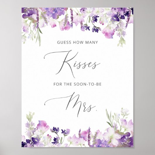 Paarse bloem hoe veel kusjes bruids douche spel poster (Voorkant)