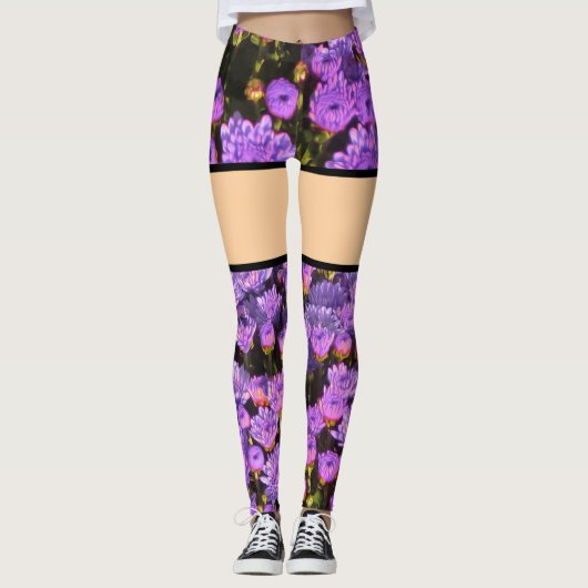 Paarse bloem illusie Leggings (Voorkant)