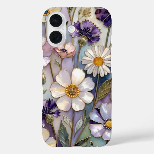 Paarse Bloem iPhone Hoesje Pastelkleur Bloempatroo (Achterkant)