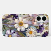 Paarse Bloem iPhone Hoesje Pastelkleur Bloempatroo (Achterkant (horizontaal))