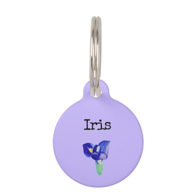 Paarse Bloem Iris Huisdierpenning (Voorkant)
