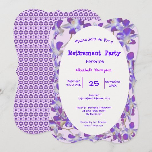 paarse bloem lijst bloemen Pensioen Party kaart (Voorkant / Achterkant)