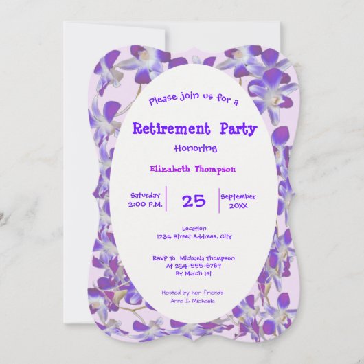 paarse bloem lijst bloemen Pensioen Party kaart (Voorkant)