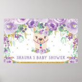 Paarse Bloem Llama Baby Shower Welcome Backdrop B Poster (Voorkant)