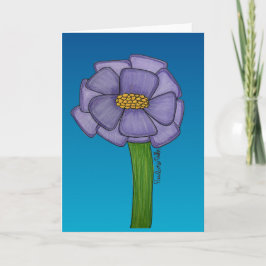Paarse bloem met blauwe achtergrond blanco kaart