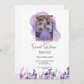 Paarse bloem met fotoverjaardag kaart (Voorkant / Achterkant)