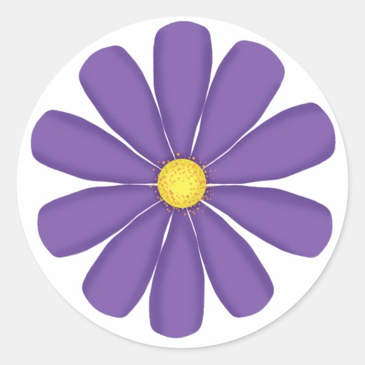 Paarse bloem met gele kern ronde sticker (Voorkant)