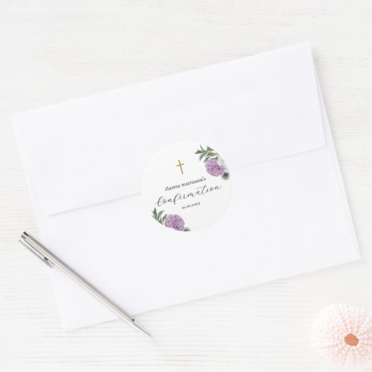 Paarse bloem met kruisbevestiging Ronde Sticker (Envelop)