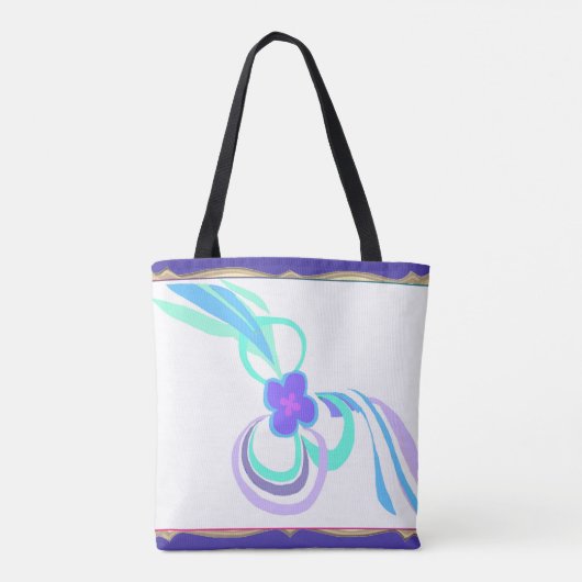Paarse bloem met linten tote bag (Achterkant)