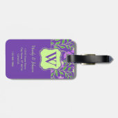 Paarse bloem met monogram Bagagelabel (Achterkant horizontaal)