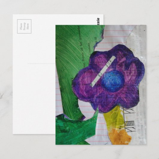 Paarse Bloem Mixed Media Collage Briefkaart (Voorkant / Achterkant)