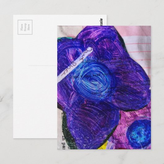 Paarse Bloem Mixed Media Collage Briefkaart (Voorkant / Achterkant)