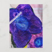 Paarse Bloem Mixed Media Collage Briefkaart (Voorkant)