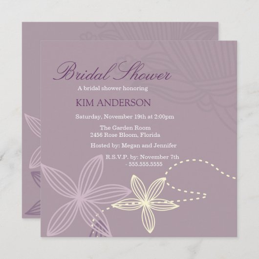 Paarse bloem Modern Vrijgezellenfeest Uitnodigen Kaart (Voorkant / Achterkant)