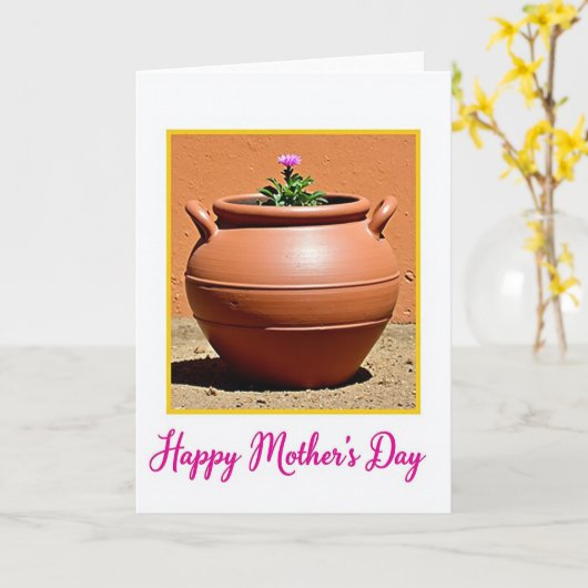 Paarse Bloem Moederdag Pot Kaart (Gele Bloem)