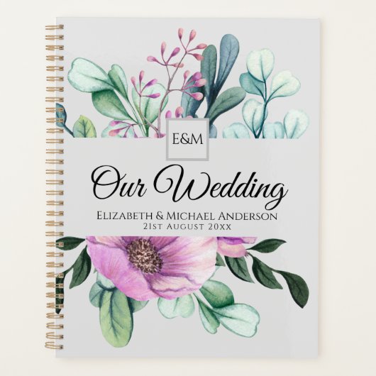 Paarse Bloem Monogram TROUWPLANNER Jonggehuwden Planner (Voorkant)