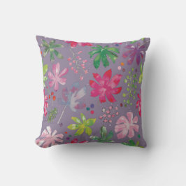 Paarse Bloem Motief Kussen – Roze & Groene Tuin