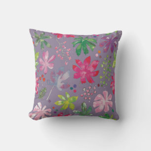 Paarse Bloem Motief Kussen – Roze & Groene Tuin