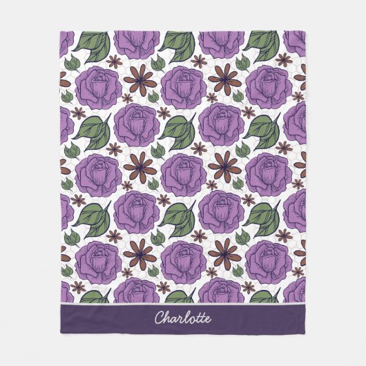 Paarse bloem naadloos patroon aangepast fleece deken (Voorkant)