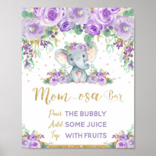 Paarse Bloem Olifant Baby Shower Momosa Bar Bord Poster