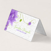 Paarse bloem op witte damast visitekaartje (Voorkant)