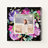 Paarse bloem op zwart met Confetti Foto Notitieboek (Achterkant)